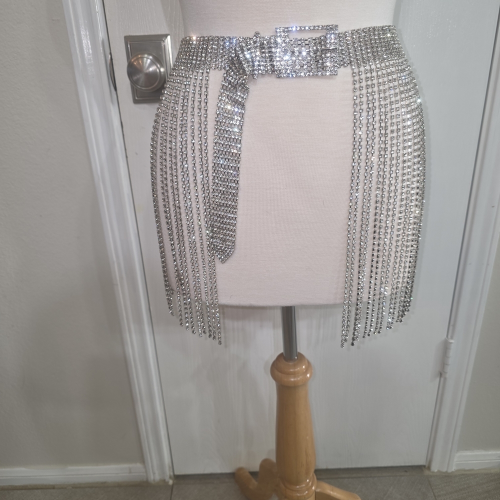 DaVeamor Metallic Silver Rhinestone Mini Skirt - Picture 2 of 7
